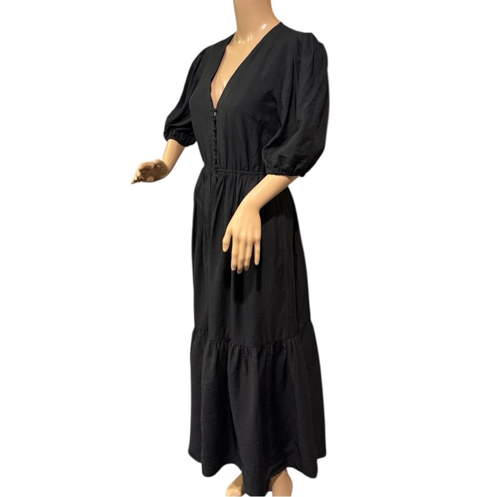 Stockholm Atelier Dress Womens Size 0 Button Down Black Maxi V Neck Lightwait - Picture 3 of 14